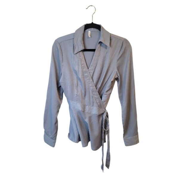 HALARA Tops - Halara Women's Light Blue Satin Wrap Top Blouse Size M